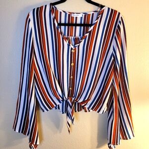 Persaya Bell Sleeve Striped Knot Top